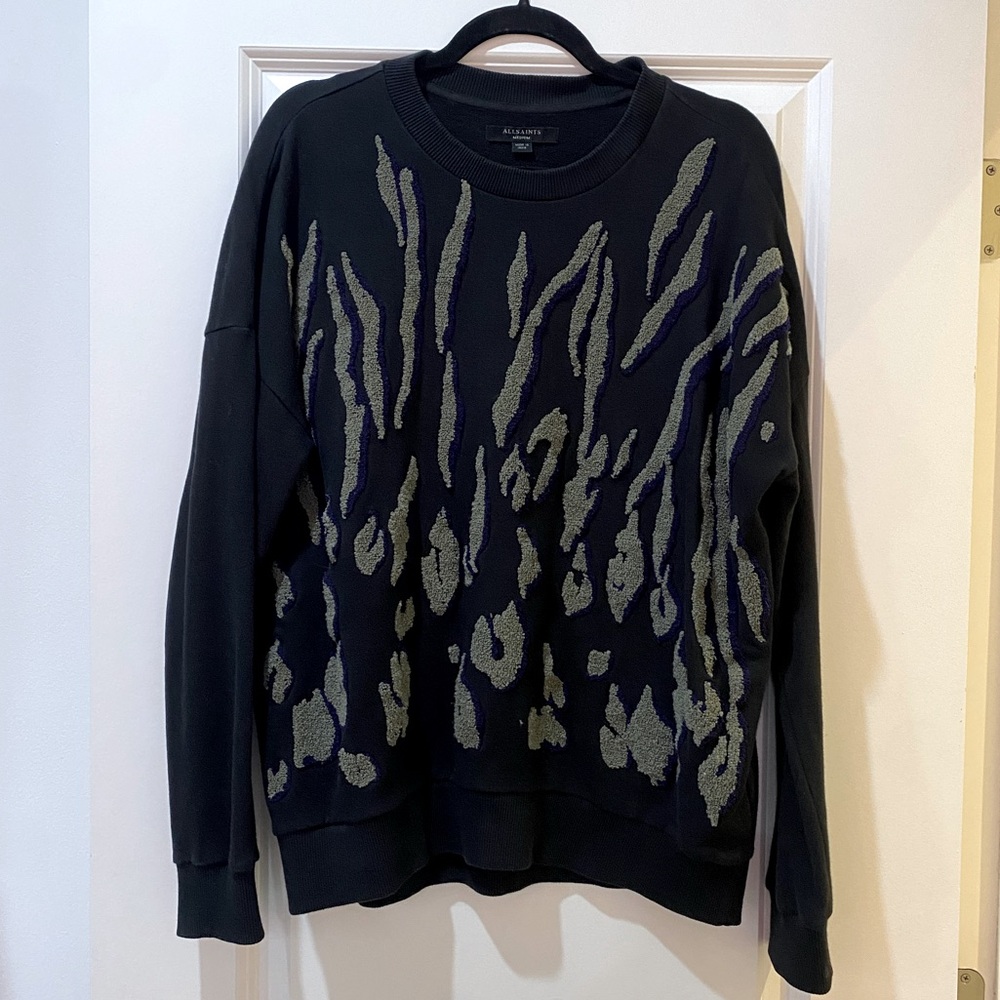 all saints black zebra texture shirt shirt- size medium